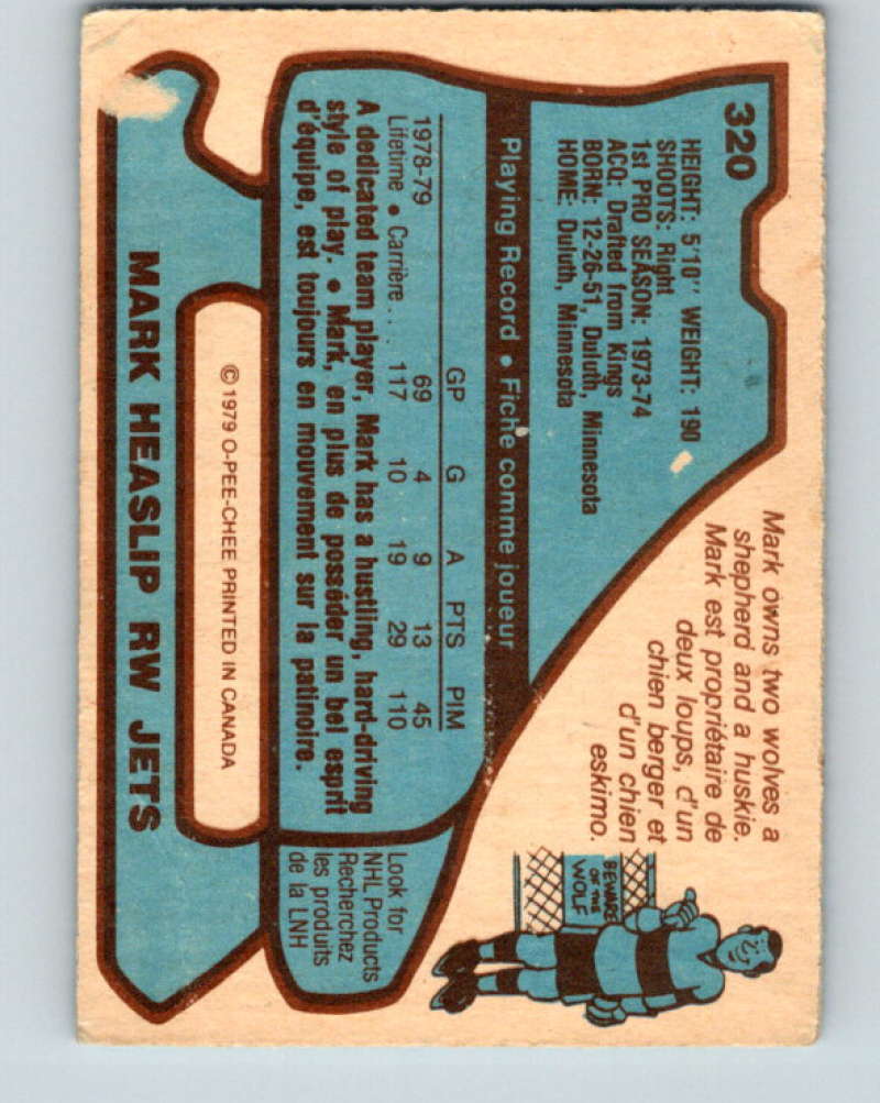 1979-80 O-Pee-Chee #320 Mark Heaslip NHL Winn Jets 10559