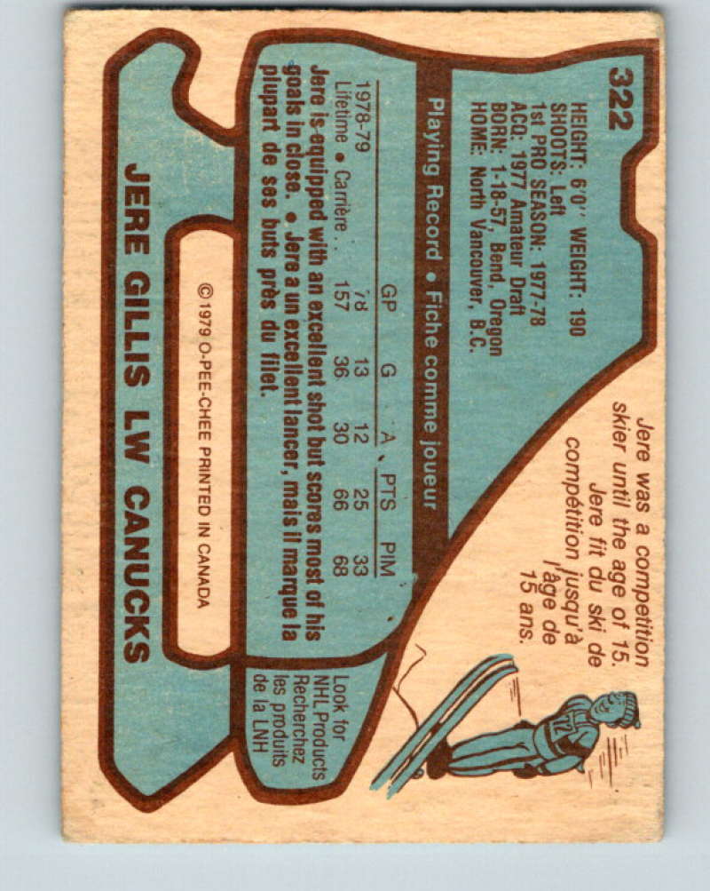 1979-80 O-Pee-Chee #322 Jere Gillis NHL Canucks 10561