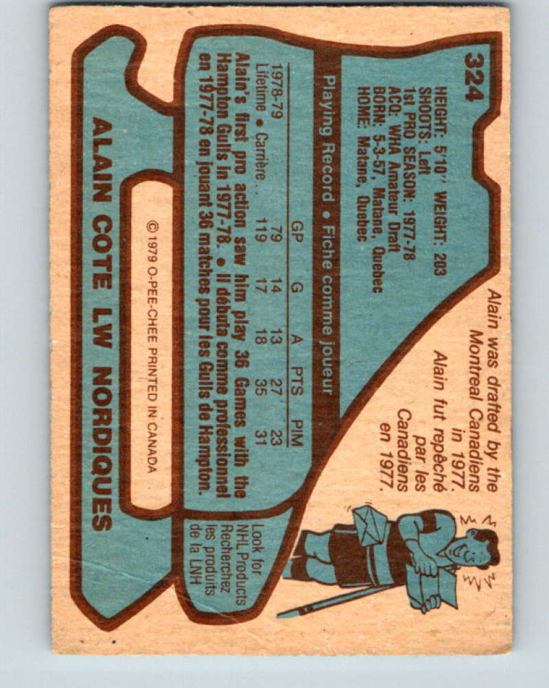 1979-80 O-Pee-Chee #324 Alain Cote NHL RC Rookie Nordiques 10563