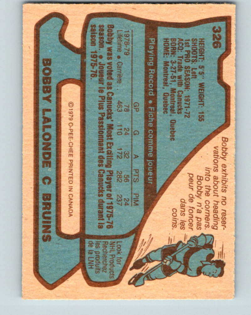 1979-80 O-Pee-Chee #326 Bobby Lalonde NHL Bruins 10569