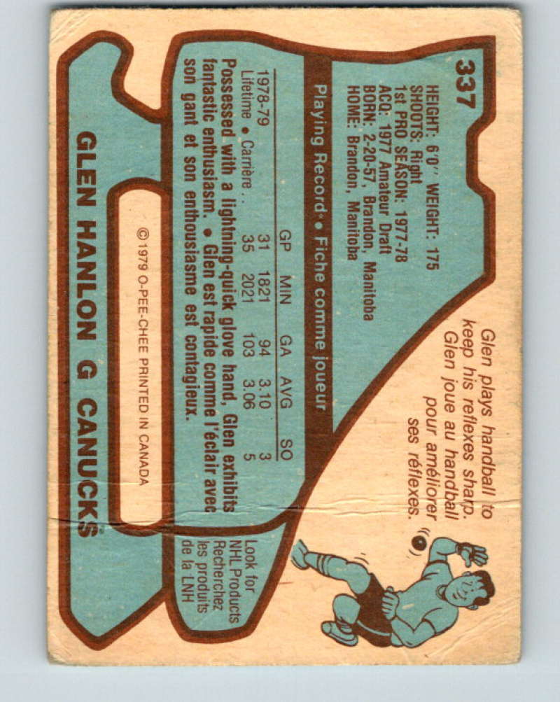 1979-80 O-Pee-Chee #337 Glen Hanlon NHL RC Rookie Canucks 10583