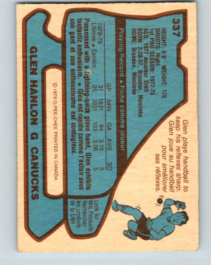 1979-80 O-Pee-Chee #337 Glen Hanlon NHL RC Rookie Canucks 10584