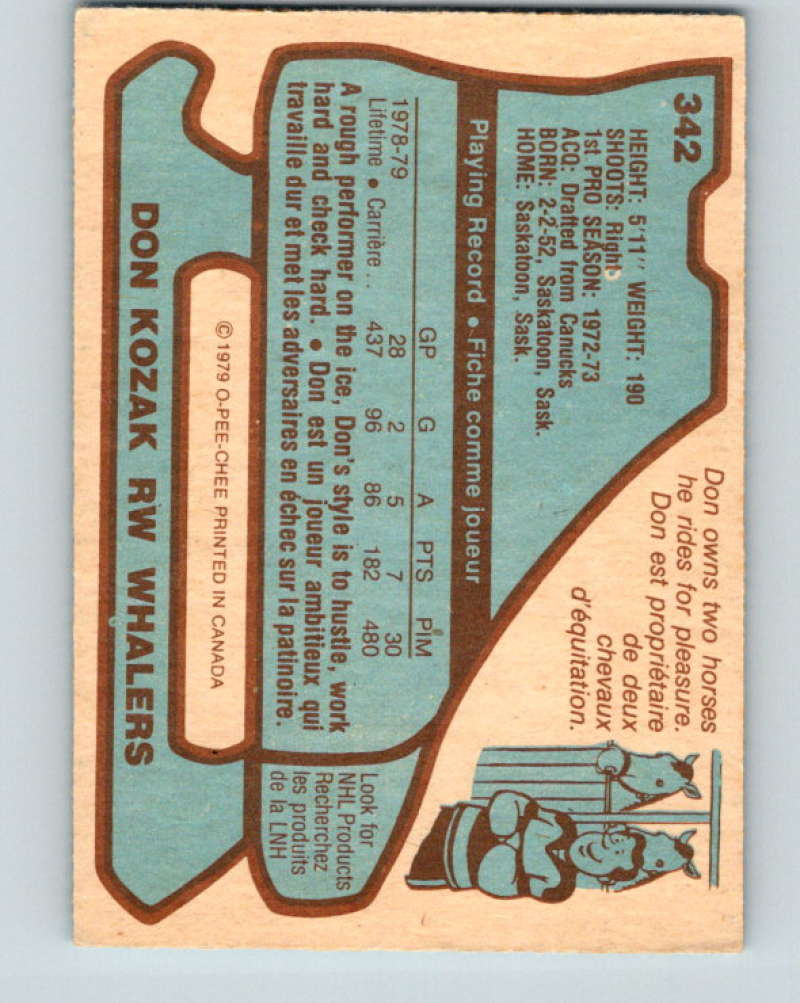 1979-80 O-Pee-Chee #342 Don Kozak NHL Whalers 10590