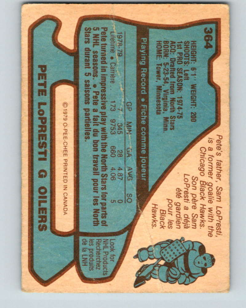 1979-80 O-Pee-Chee #364 Pete LoPresti NHL Oilers 10622