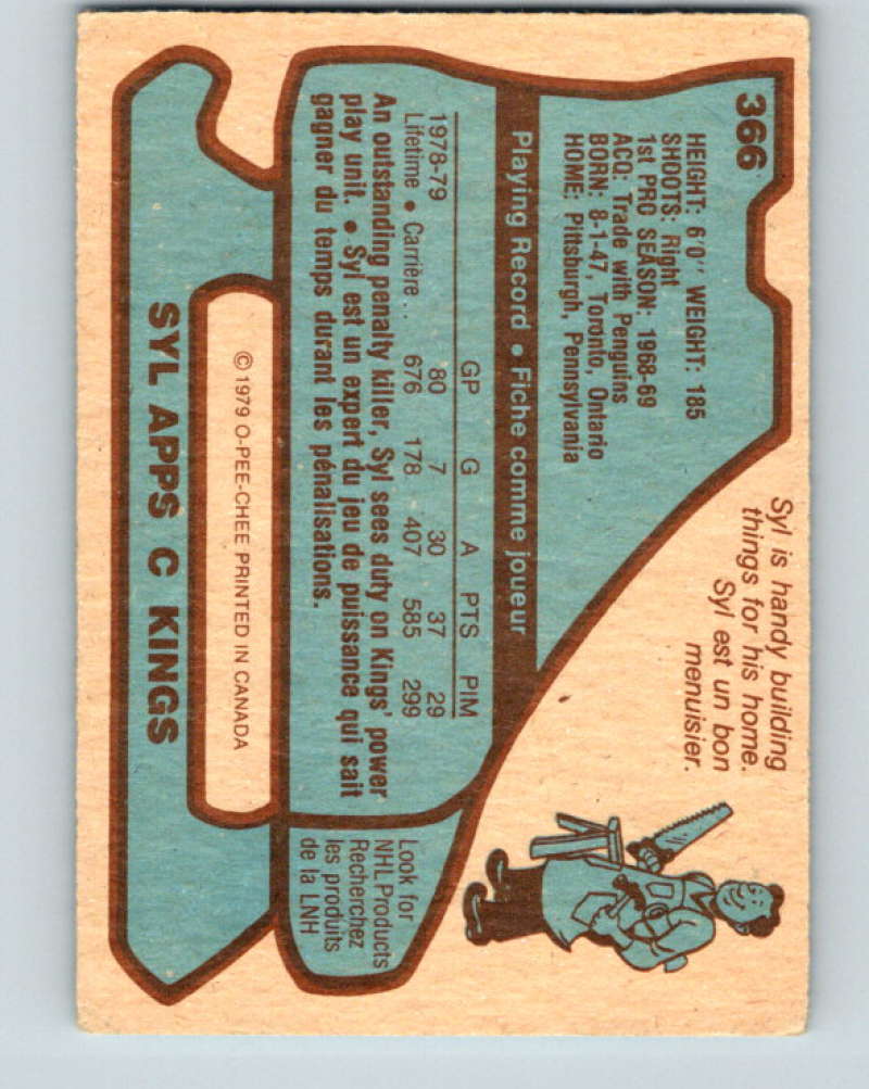 1979-80 O-Pee-Chee #366 Syl Apps Jr. NHL Kings 10624