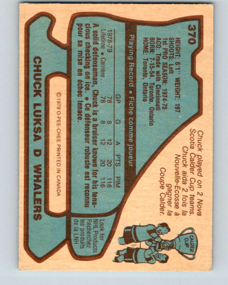 1979-80 O-Pee-Chee #370 Chuck Luksa NHL RC Rookie Whalers 10628