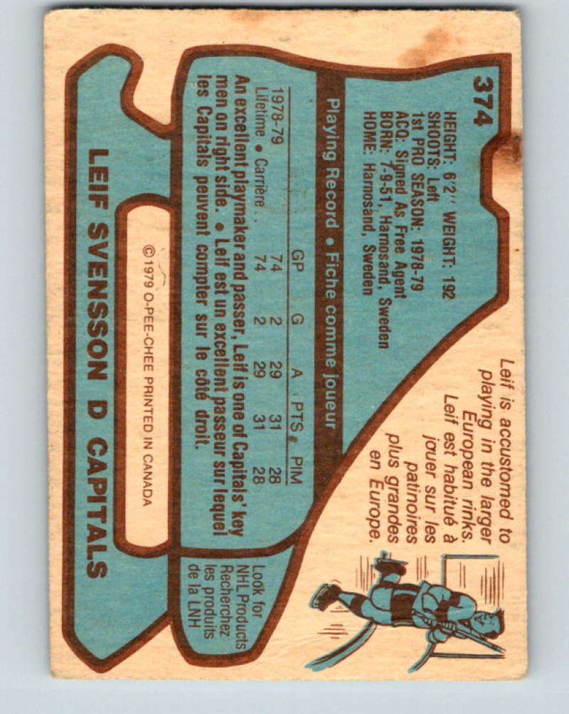 1979-80 O-Pee-Chee #374 Leif Svensson NHL RC Rookie Capitals 10633