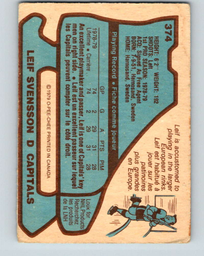 1979-80 O-Pee-Chee #374 Leif Svensson NHL RC Rookie Capitals 10634