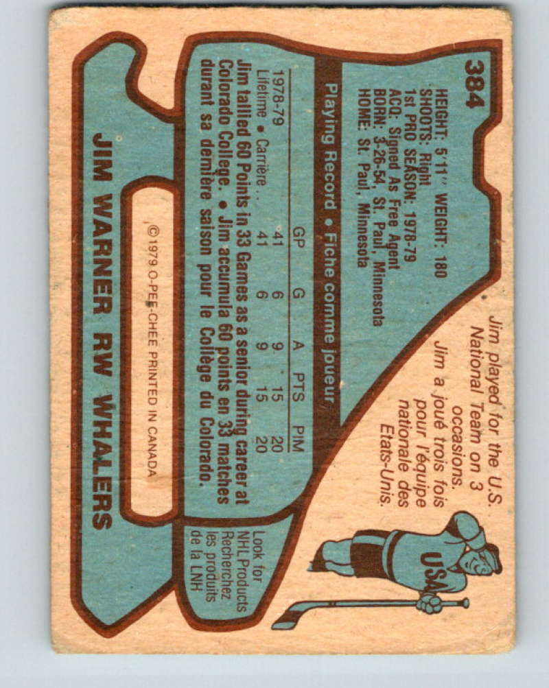 1979-80 O-Pee-Chee #384 Jim Warner NHL RC Rookie Whalers 10650