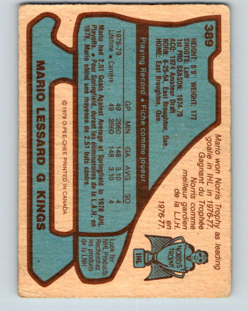 1979-80 O-Pee-Chee #389 Mario Lessard NHL RC Rookie Kings 10656