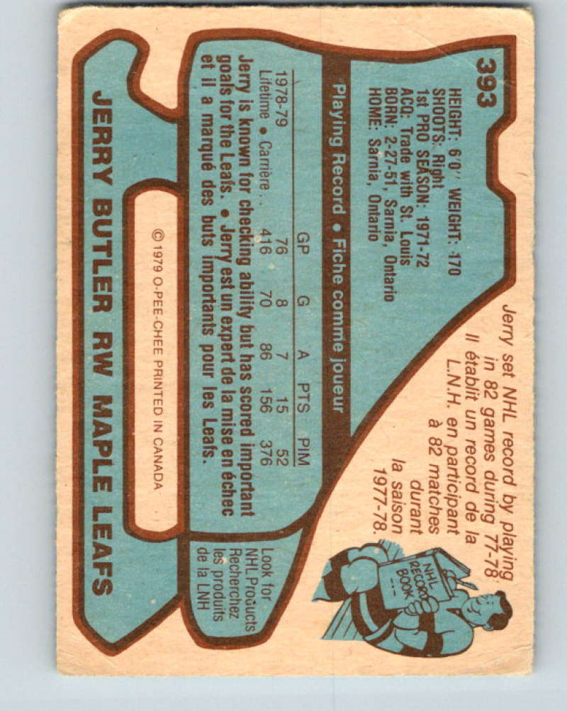 1979-80 O-Pee-Chee #393 Jerry Butler NHL Maple Leafs 10661