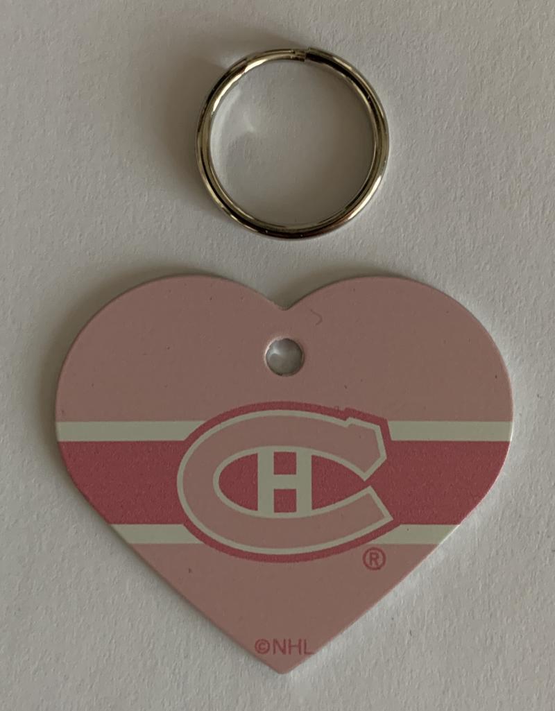 Montreal Canadiens NHL Hockey Pink Heart ID Tag with Ring - Pets, People etc Image 1
