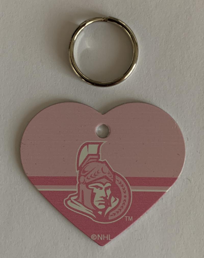 Ottawa Senators NHL Hockey Pink Heart ID Tag with Ring - Pets, People etc Image 1