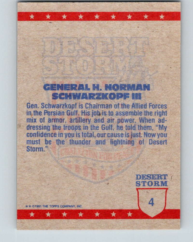 1991 Topps Desert Storm #4 General H. Norman Schwarzkopf Mint