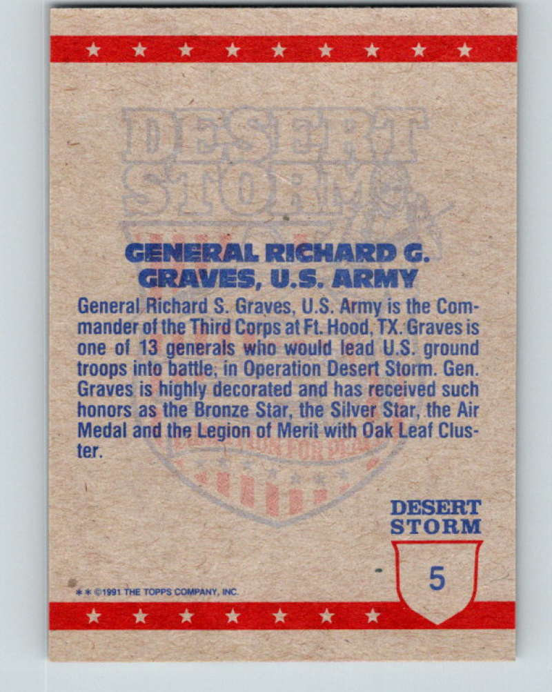 1991 Topps Desert Storm #5 General Richard G. Graves Mint Image 2