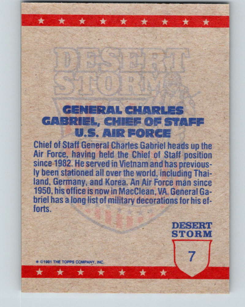 1991 Topps Desert Storm #7 Chief of Staff General Charles Gabriel Mint Image 2