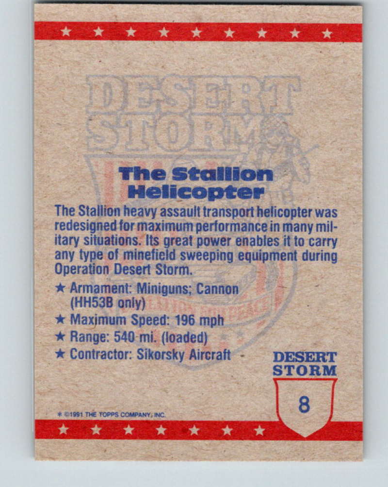 1991 Topps Desert Storm #8 Stallion Helicopter Mint Image 2
