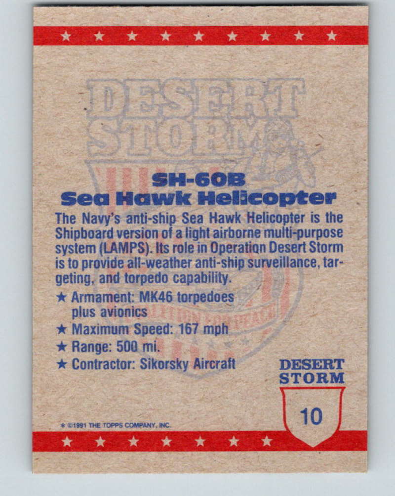 1991 Topps Desert Storm #10 SH-60B Helicopter Mint Image 2