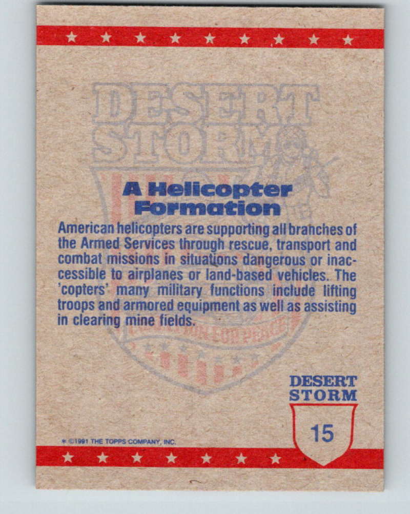 1991 Topps Desert Storm #15 Helicopter Formation Mint Image 2