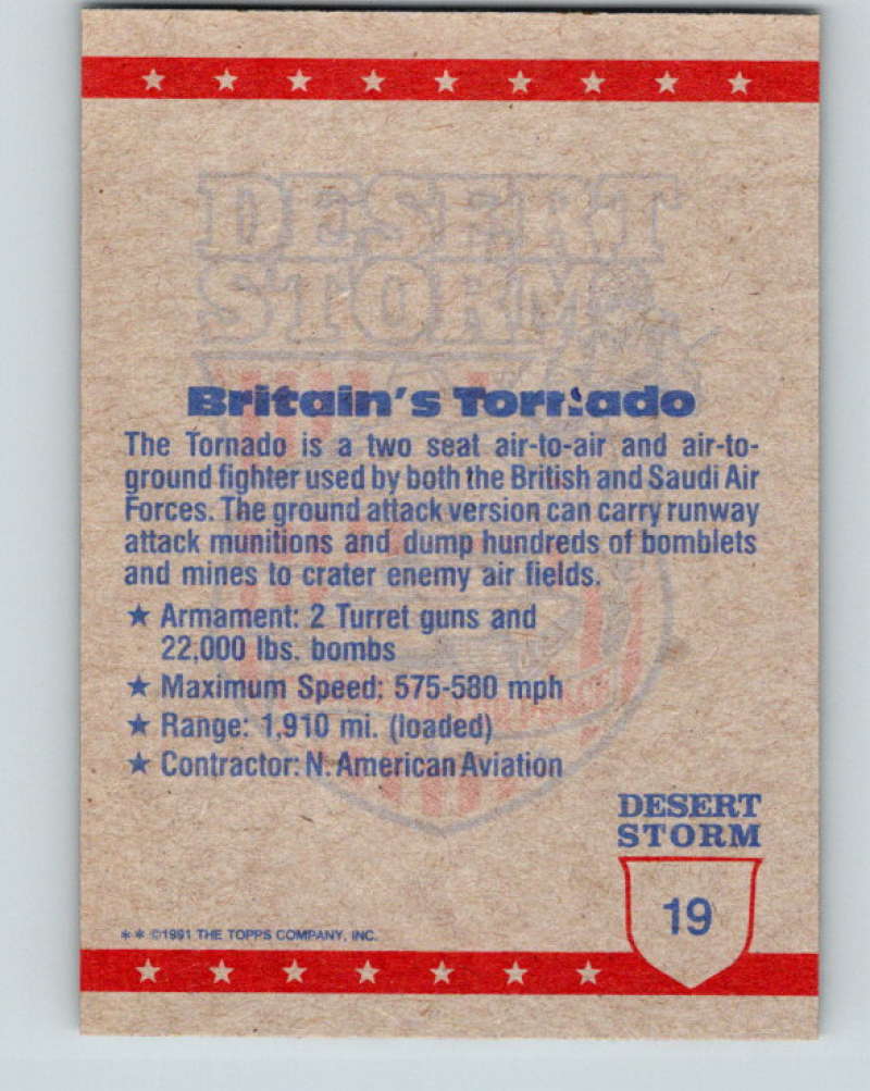 1991 Topps Desert Storm #19 Britain's Tornado Mint Image 2