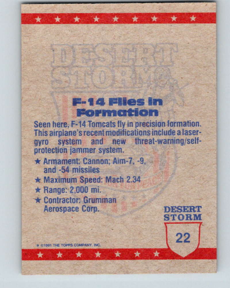 1991 Topps Desert Storm #22 F-14 Flies in Formation Mint Image 2