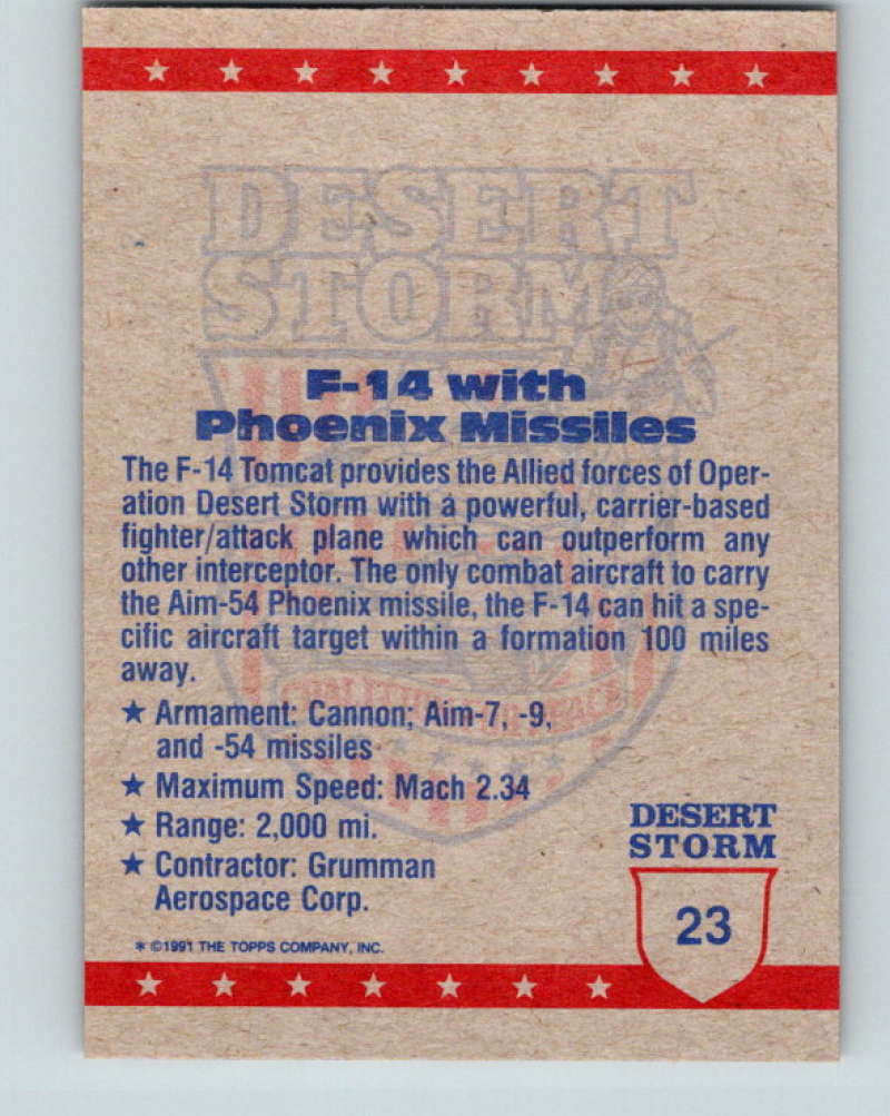1991 Topps Desert Storm #23 Phoenix Missiles on F-14 Mint Image 2
