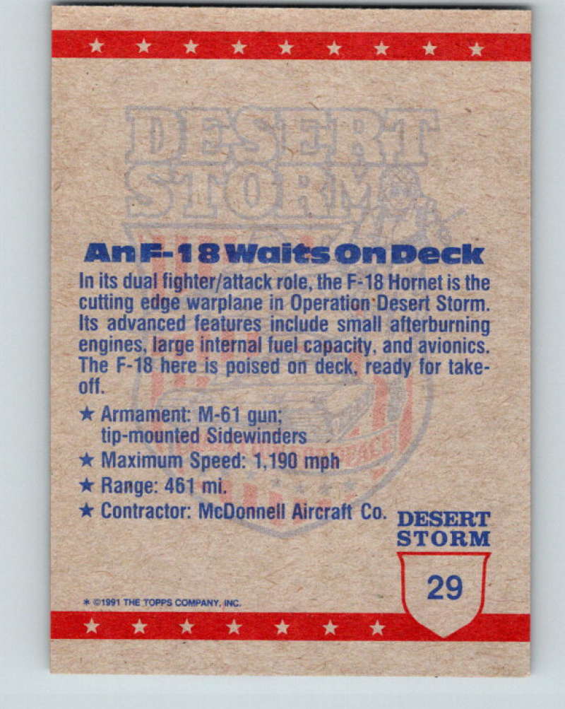 1991 Topps Desert Storm #29 An F-18 Waits To Fly Mint Image 2