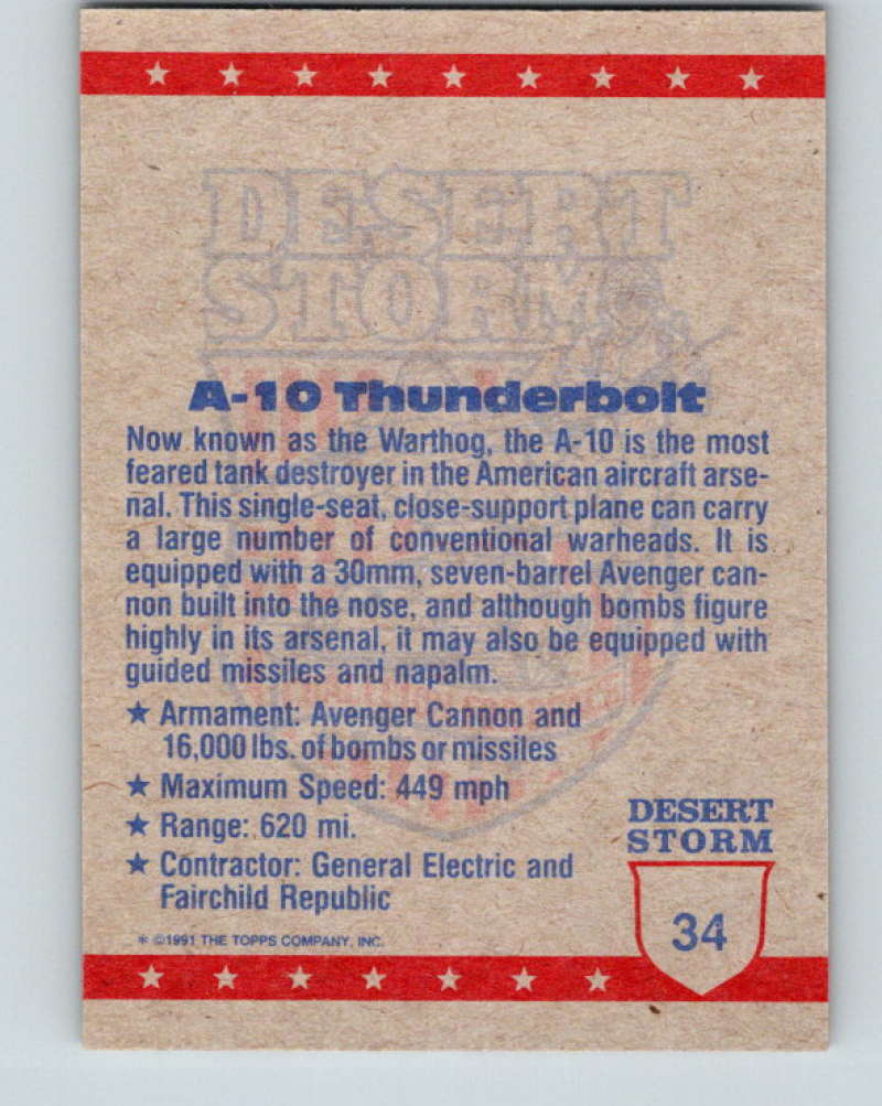 1991 Topps Desert Storm #34 A-10s in Formation Mint Image 2