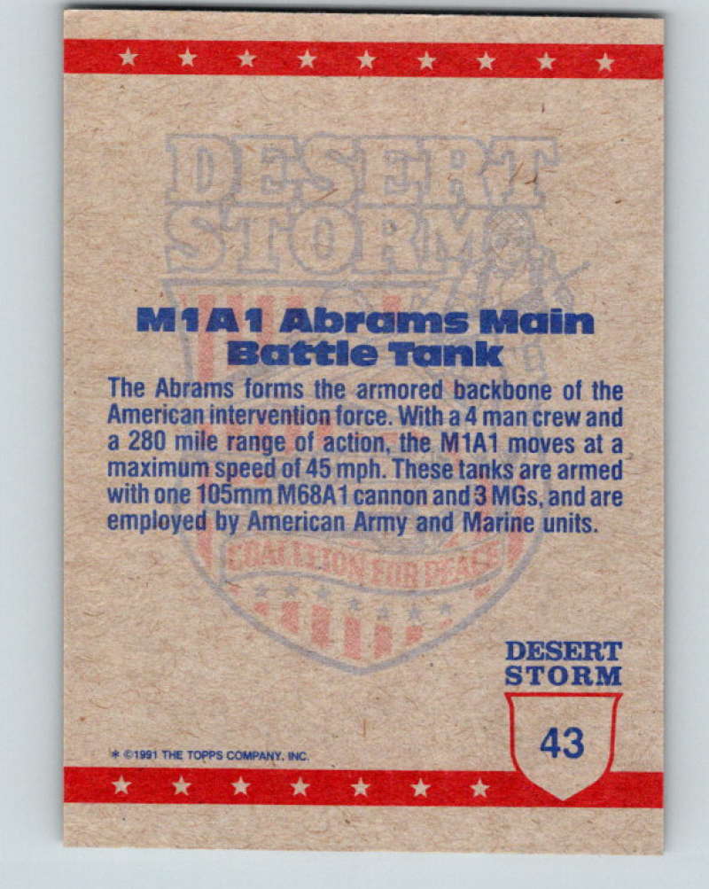 1991 Topps Desert Storm #43 M-1 Abrams Mint Image 2