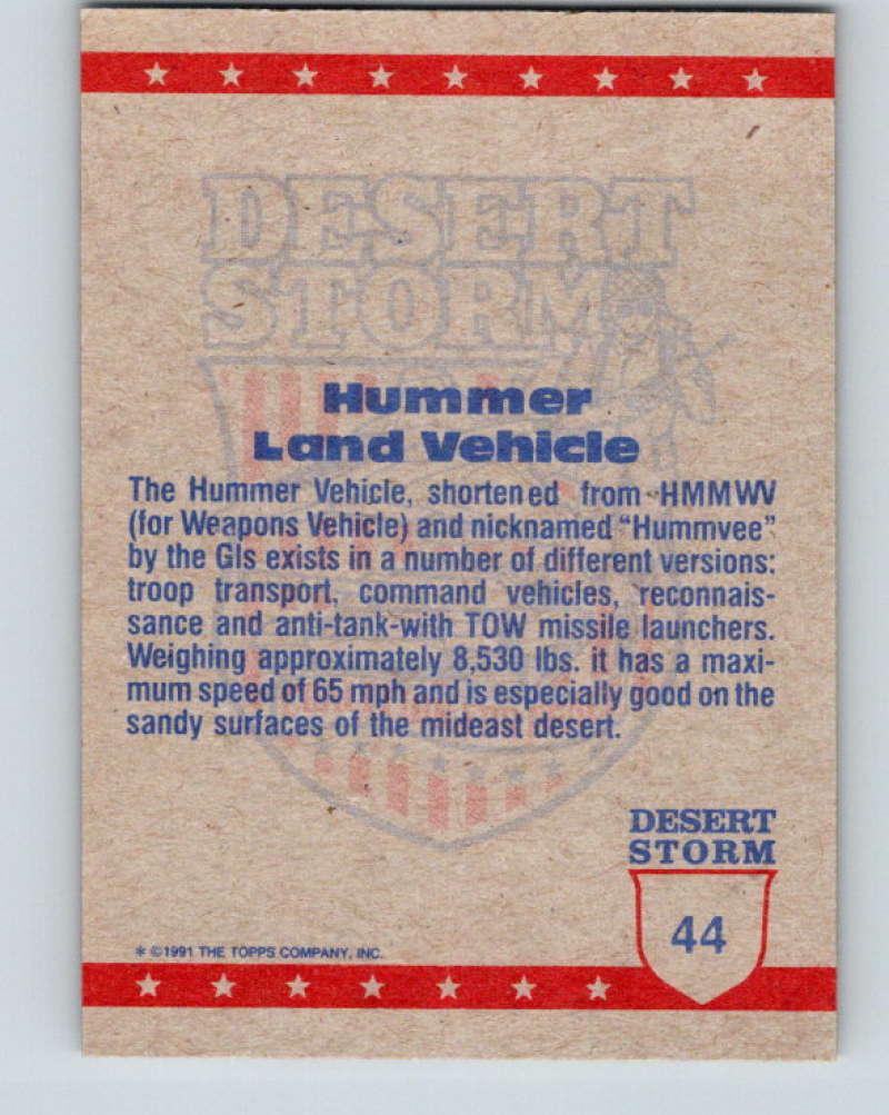 1991 Topps Desert Storm #44 Hummer Land Vehicle Mint Image 2