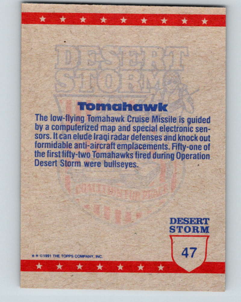 1991 Topps Desert Storm #47 Tomahawk Missile in Flight Mint Image 2