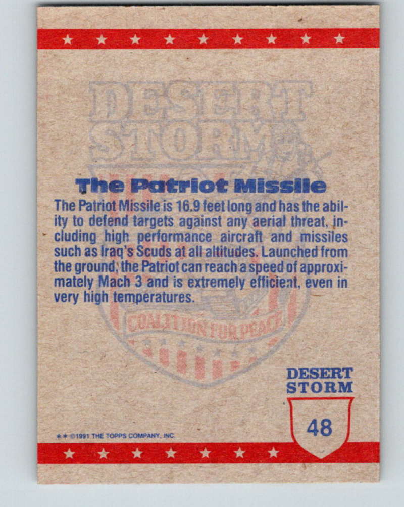 1991 Topps Desert Storm #48 The Patriot Missile Mint Image 2