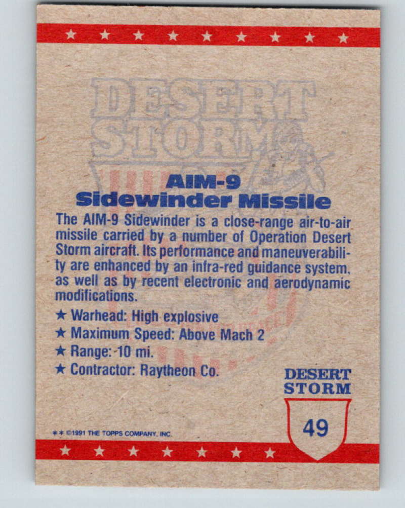 1991 Topps Desert Storm #49 The Sidewinder Missile Mint Image 2