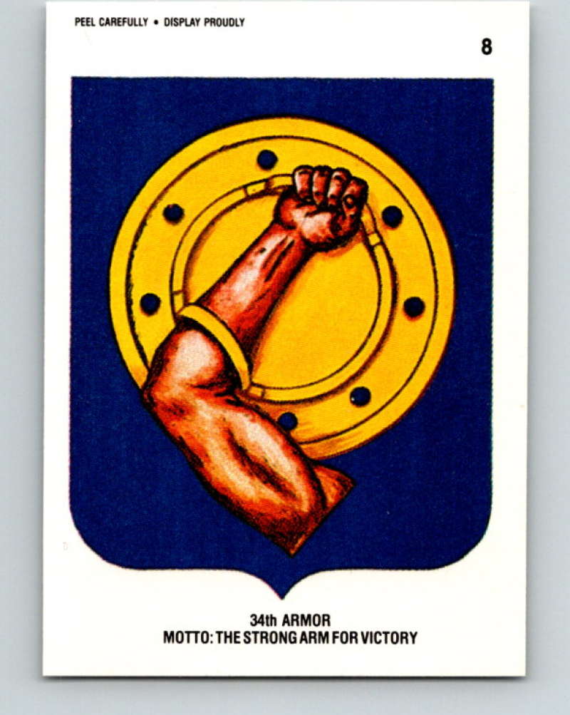 1991 Topps Desert Storm Stickers #8 34th Armor Motto The Strong Arm for Victory MINT Image 1