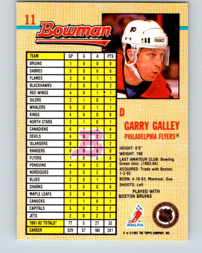 1992-93 Bowman #11 Garry Galley Mint Philadelphia Flyers