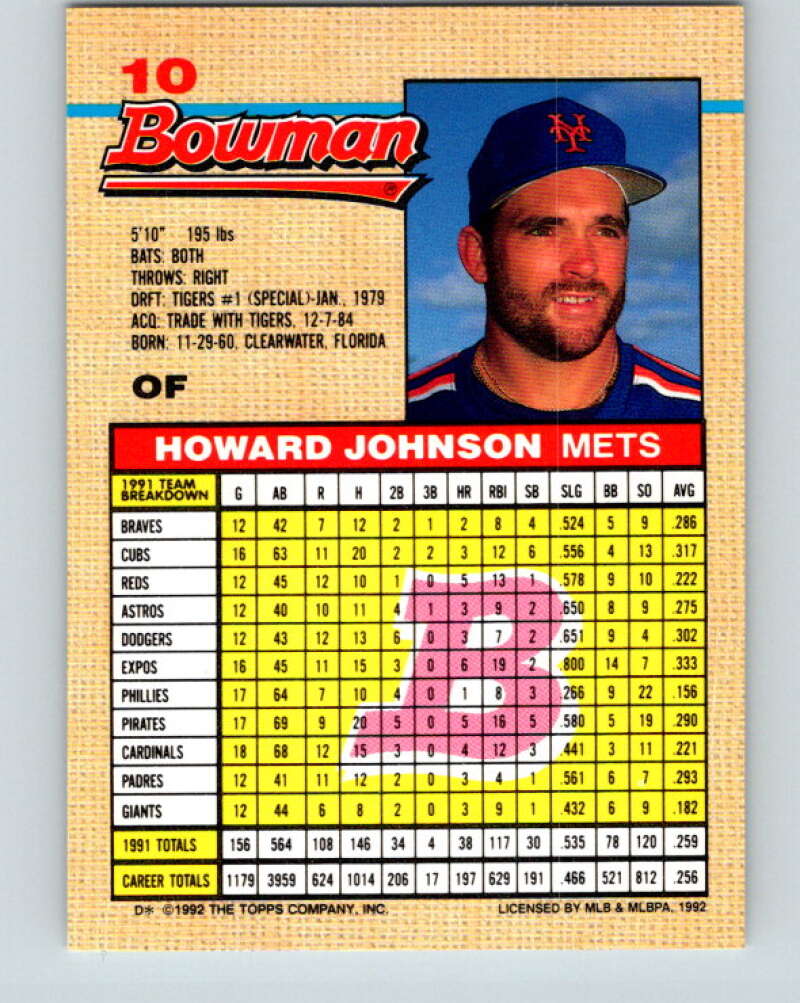 1992 Bowman #10 Howard Johnson Mint New York Mets Image 2