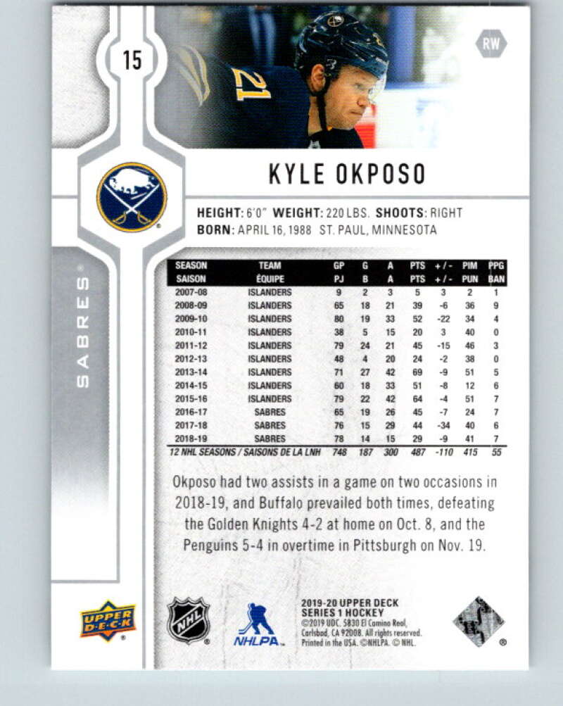 2019-20 Upper Deck #15 Kyle Okposo Mint Buffalo Sabres
