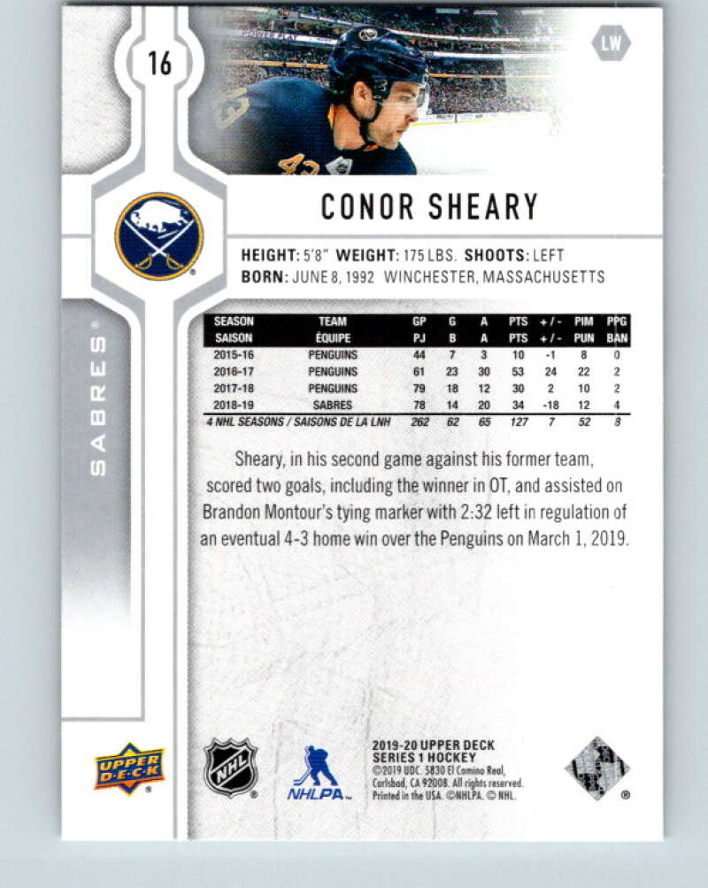 2019-20 Upper Deck #16 Conor Sheary Mint Buffalo Sabres