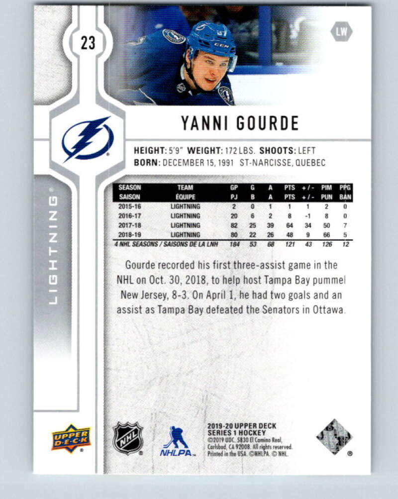 2019-20 Upper Deck #23 Yanni Gourde Mint Tampa Bay Lightning Image 2