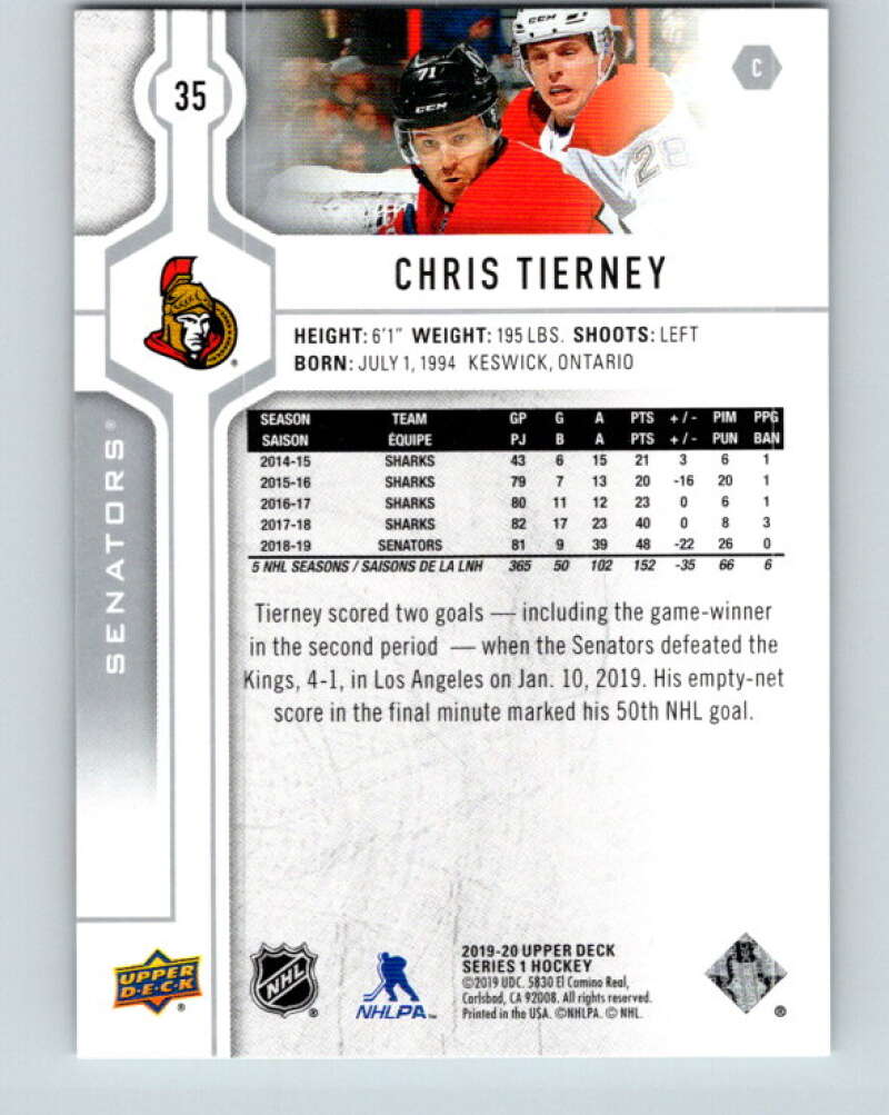 2019-20 Upper Deck #35 Chris Tierney Mint Ottawa Senators Image 2