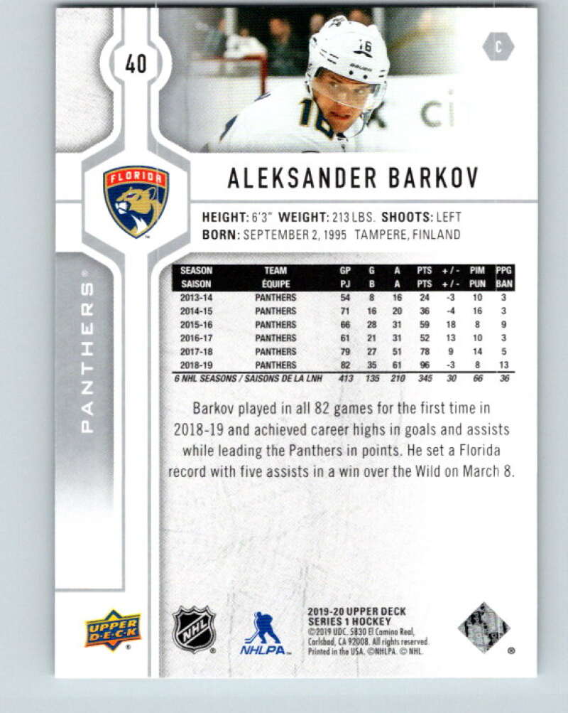 2019-20 Upper Deck #40 Aleksander Barkov Mint Florida Panthers Image 2