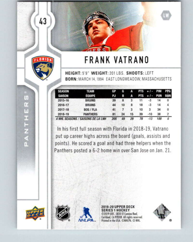 2019-20 Upper Deck #43 Frank Vatrano Mint Florida Panthers Image 2