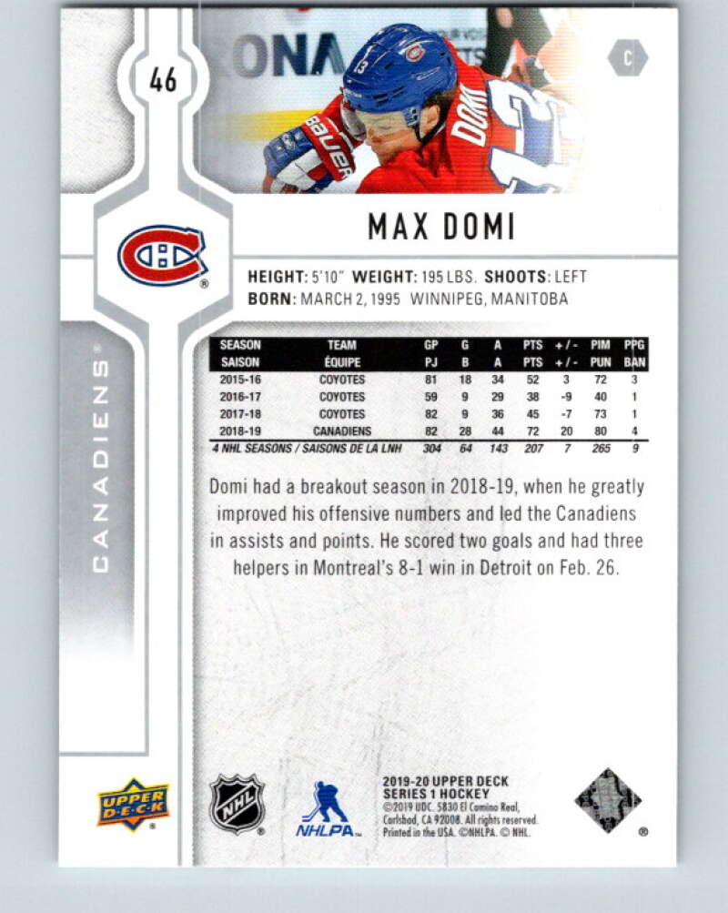 2019-20 Upper Deck #46 Max Domi Mint Montreal Canadiens