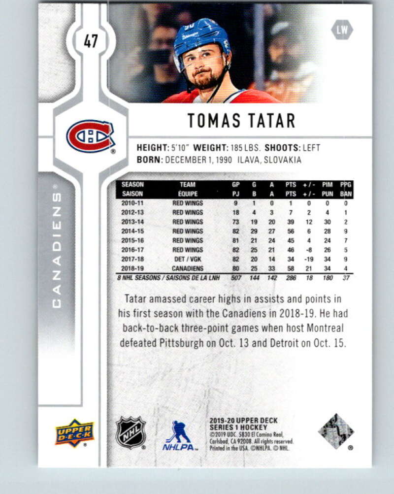 2019-20 Upper Deck #47 Tomas Tatar Mint Montreal Canadiens