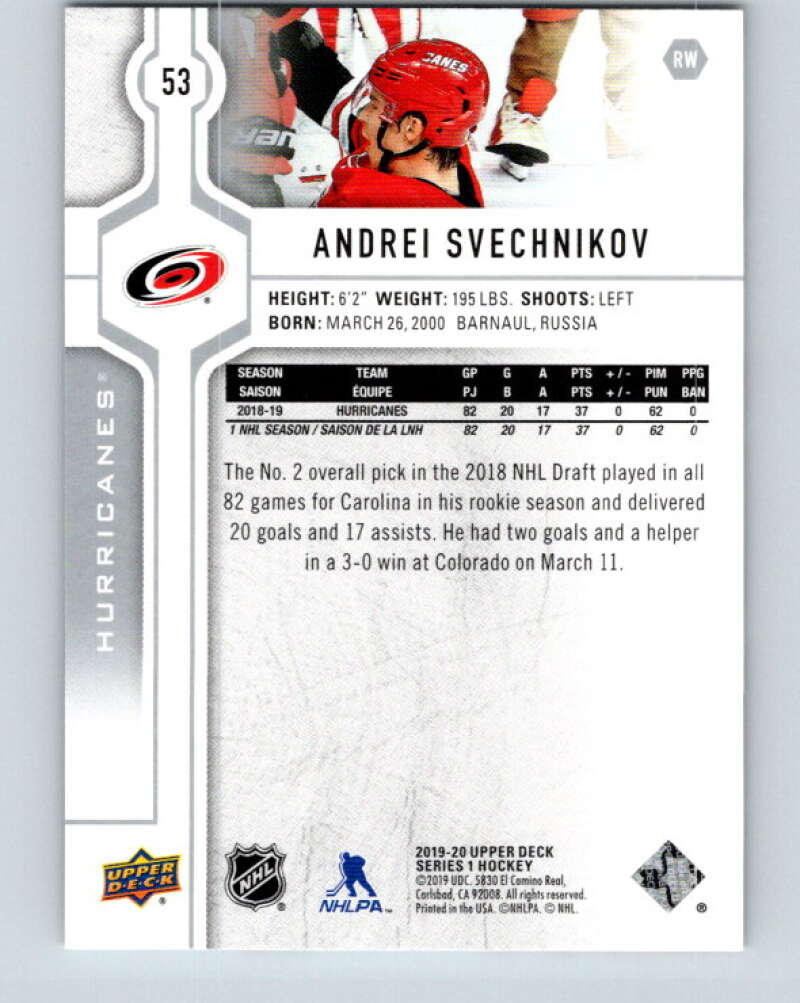 2019-20 Upper Deck #53 Andrei Svechnikov Mint Carolina Hurricanes