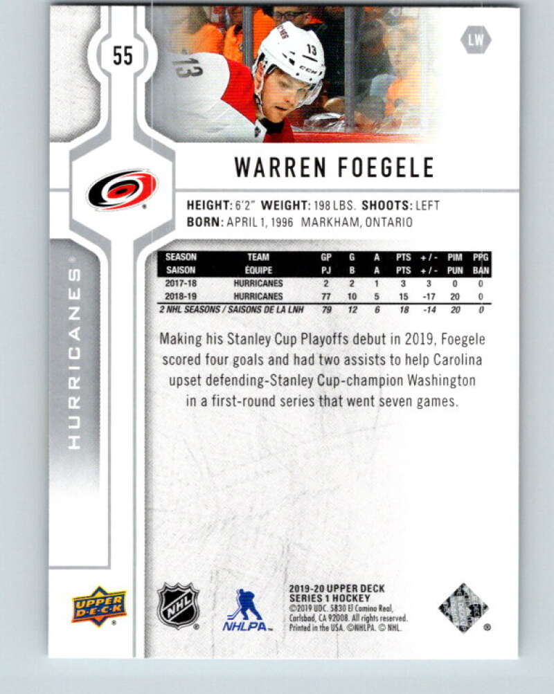 2019-20 Upper Deck #55 Warren Foegele Mint Carolina Hurricanes