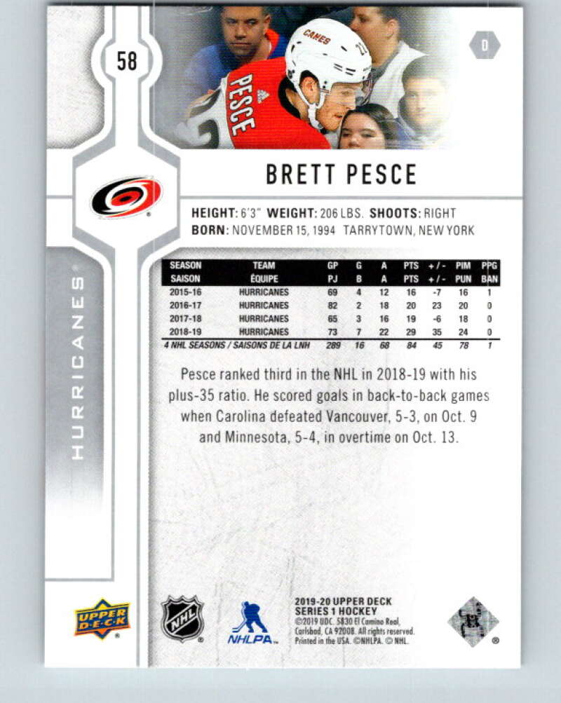 2019-20 Upper Deck #58 Brett Pesce Mint Carolina Hurricanes Image 2