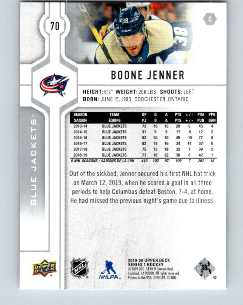 2019-20 Upper Deck #70 Boone Jenner Mint Columbus Blue Jackets Image 2