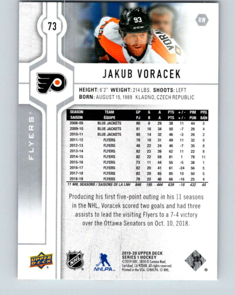 2019-20 Upper Deck #73 Jakub Voracek Mint Philadelphia Flyers Image 2