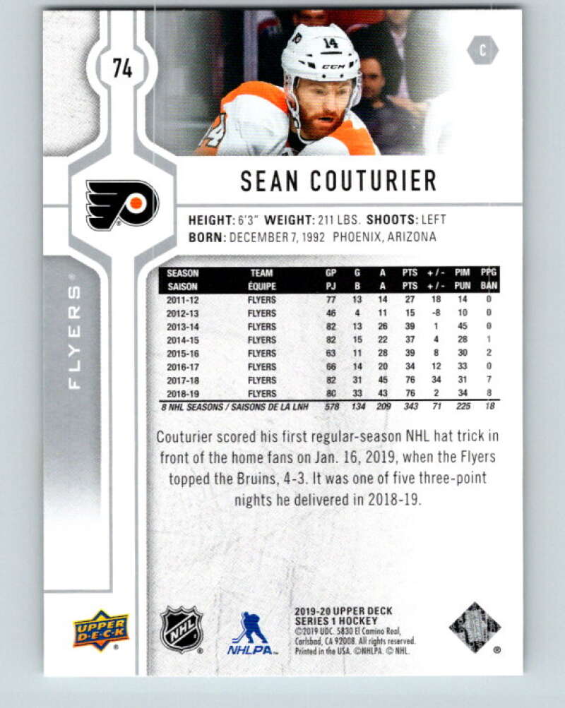 2019-20 Upper Deck #74 Sean Couturier Mint Philadelphia Flyers Image 2